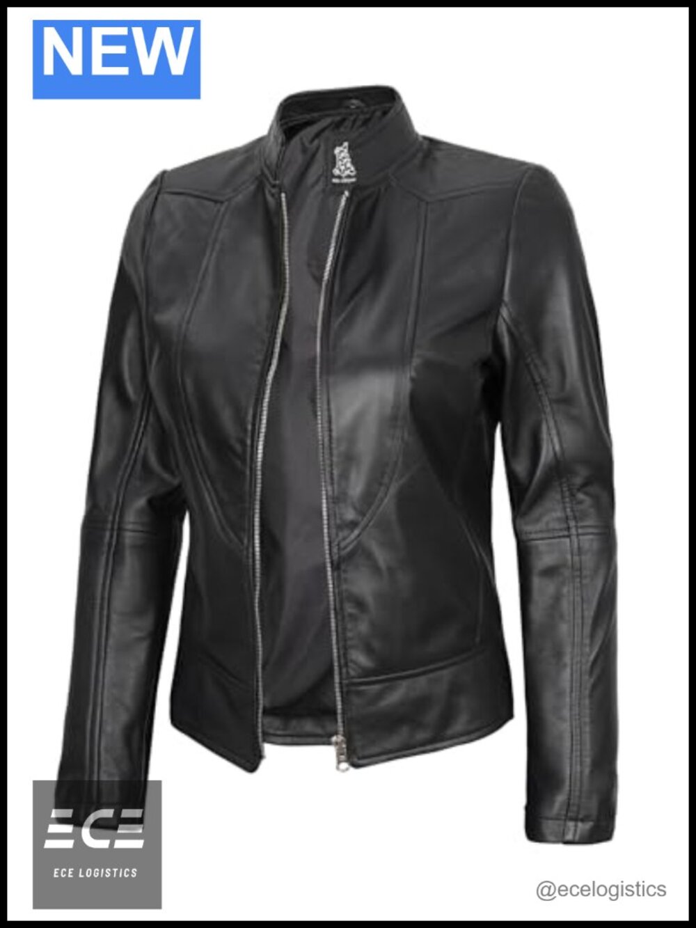 Womens Real Lambskin Leather Jacket Cafe Racer Zip Moto Coat
